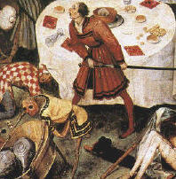 Breughel, part of Triumph of Death, the fighting card-player is the most active part of the picture